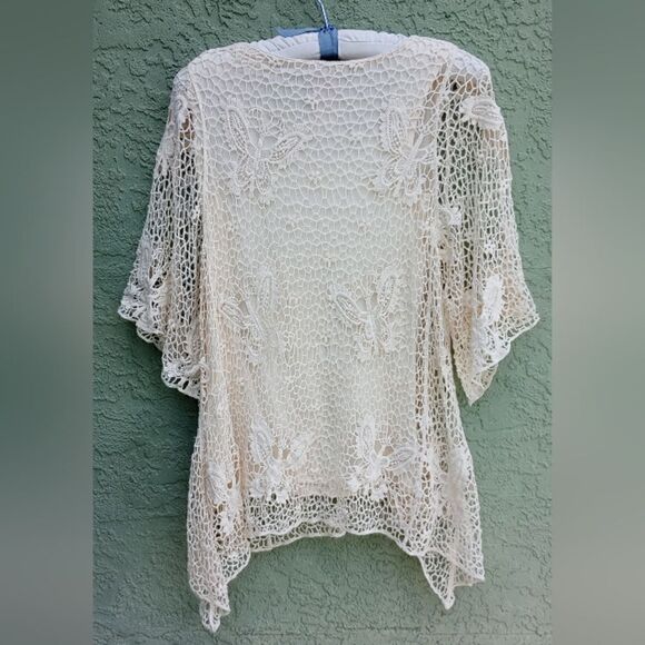 NWT V CRISTINA Natural Woven Knit Butterflies Sheer Top & Sleeveless Lining SM - Picture 2 of 9